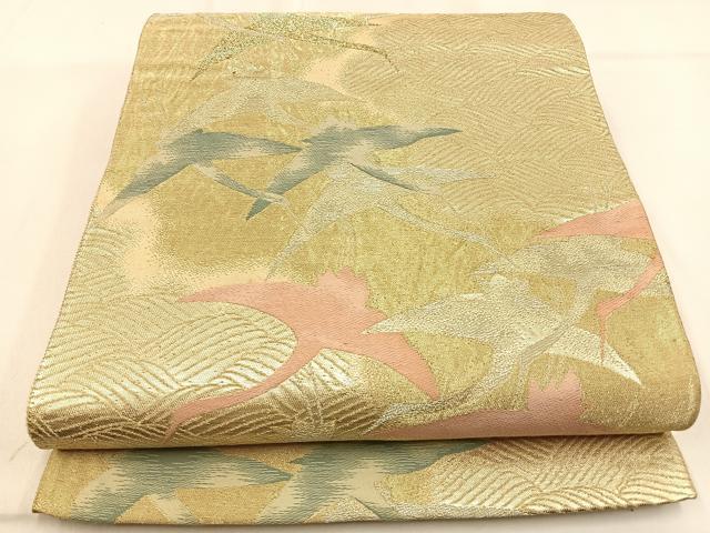 平和屋着物◎六通柄袋帯 飛鶴文 金銀糸 正絹 逸品 BAAW0821hj