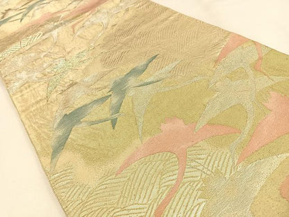 平和屋着物◎六通柄袋帯 飛鶴文 金銀糸 正絹 逸品 BAAW0821hj