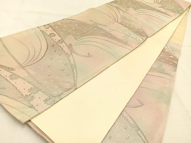平和屋着物◎六通柄袋帯　唐織　孔雀　銀糸　正絹　逸品　BAAW0829hj