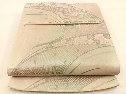 平和屋着物◎六通柄袋帯　唐織　孔雀　銀糸　正絹　逸品　BAAW0829hj