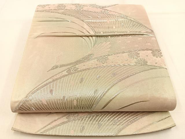 平和屋着物◎六通柄袋帯　唐織　孔雀　銀糸　正絹　逸品　BAAW0829hj