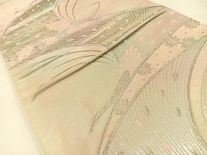 平和屋着物◎六通柄袋帯　唐織　孔雀　銀糸　正絹　逸品　BAAW0829hj