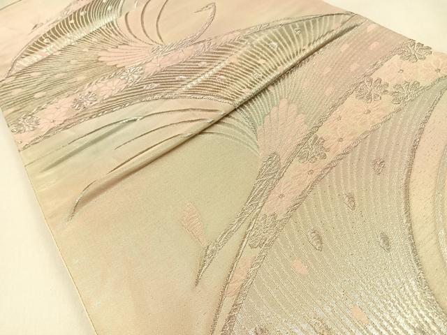 平和屋着物◎六通柄袋帯　唐織　孔雀　銀糸　正絹　逸品　BAAW0829hj