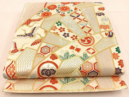 平和屋着物◎六通柄袋帯 唐織 片輪車宝尽くし花文 金銀糸 正絹 逸品 BAAW0834hj