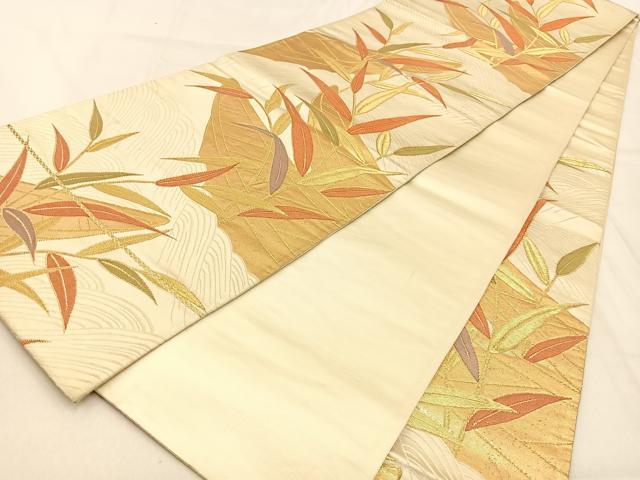 平和屋着物◎六通柄袋帯　渡舟草葉文　金糸　正絹　逸品　BAAW0835hj