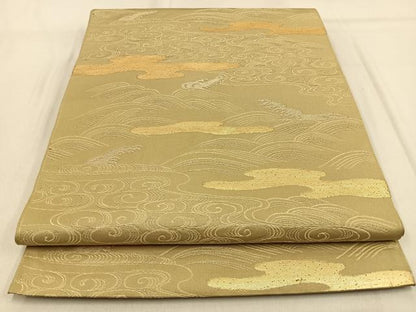 平和屋着物◎六通柄　京本袋帯　エ霞立波文　金糸　正絹　逸品　BAAW0836hj