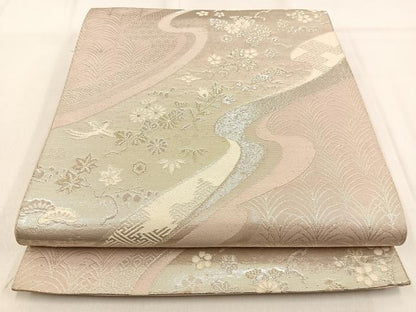 平和屋着物◎六通柄袋帯　唐織　松竹梅　花鳥文　金銀糸　正絹　逸品　BAAW0838hj
