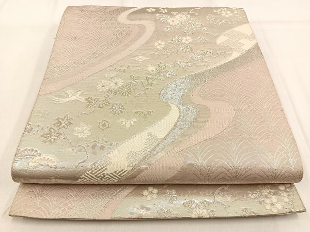 平和屋着物◎六通柄袋帯　唐織　松竹梅　花鳥文　金銀糸　正絹　逸品　BAAW0838hj