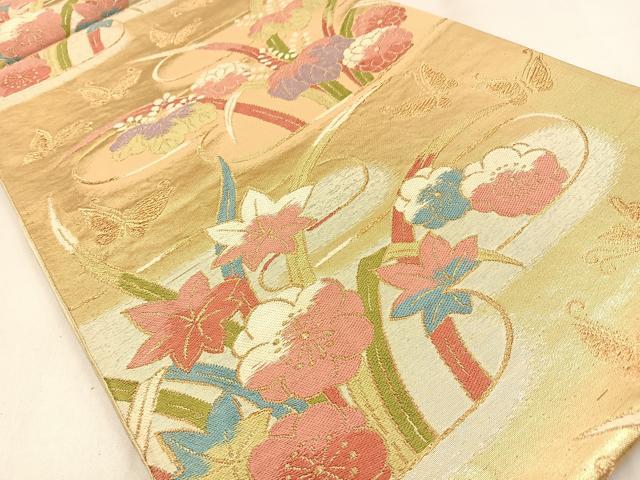 平和屋着物◎六通柄袋帯　唐織　花蝶文　金銀糸　正絹　逸品　BAAW0841hj