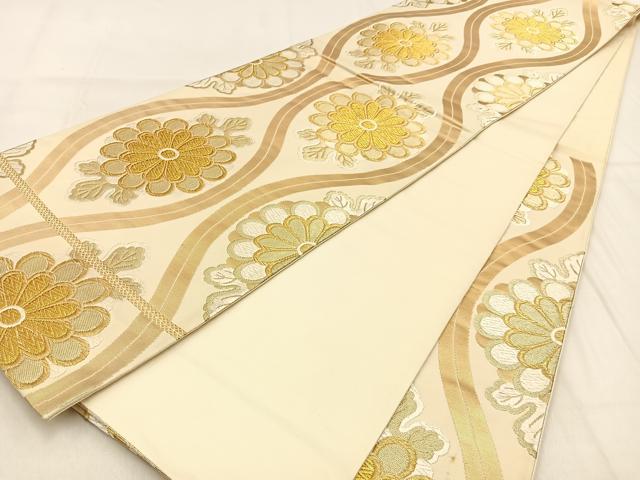平和屋着物◎六通柄袋帯　唐織　立涌菊文　金糸　正絹　逸品　BAAW0844hj