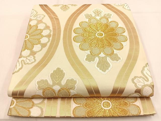 平和屋着物◎六通柄袋帯　唐織　立涌菊文　金糸　正絹　逸品　BAAW0844hj