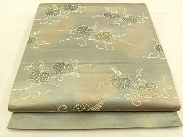 平和屋着物◎六通柄袋帯　葵　銀糸　引箔　正絹　逸品　BAAW0846hj