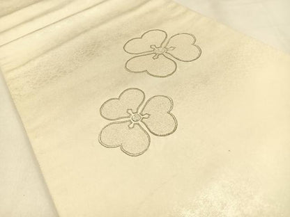 平和屋着物◎太鼓柄袋帯　総刺繍　片喰　銀糸　正絹　逸品　BAAW0850hj