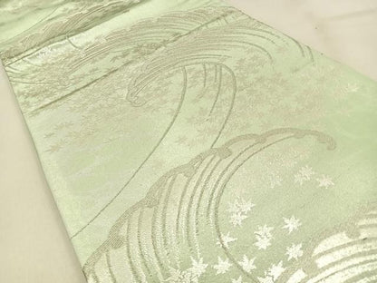 平和屋着物◎六通柄袋帯　竜田川　銀糸　正絹　逸品　BAAW0851hj