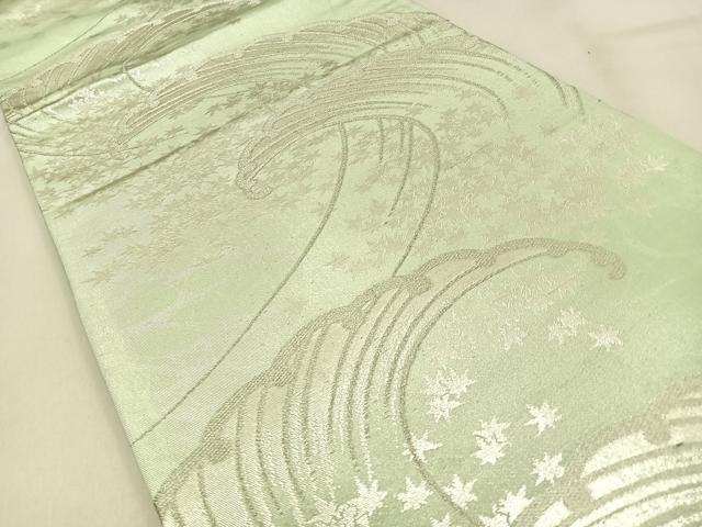 平和屋着物◎六通柄袋帯　竜田川　銀糸　正絹　逸品　BAAW0851hj