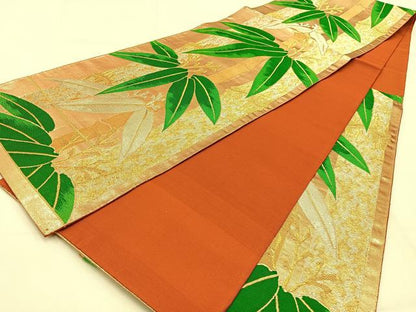 平和屋着物◎六通柄袋帯　笹　金銀糸　正絹　逸品　BAAW0856hj