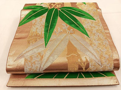 平和屋着物◎六通柄袋帯　笹　金銀糸　正絹　逸品　BAAW0856hj