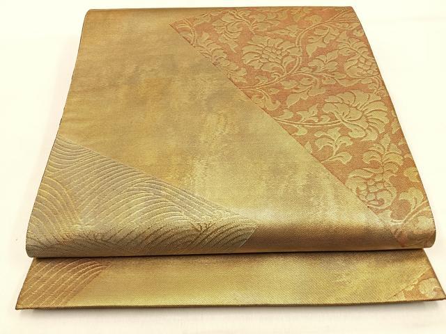 平和屋着物◎六通柄袋帯　更紗花唐草文　金糸　引箔　正絹　逸品　BAAW0858hj