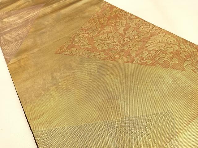 平和屋着物◎六通柄袋帯　更紗花唐草文　金糸　引箔　正絹　逸品　BAAW0858hj