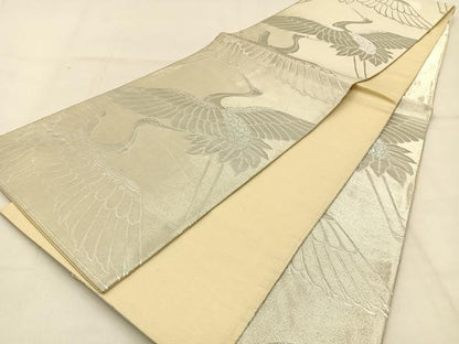 平和屋着物◎六通柄袋帯　飛鶴文　銀糸　正絹　逸品　BAAW0859hj