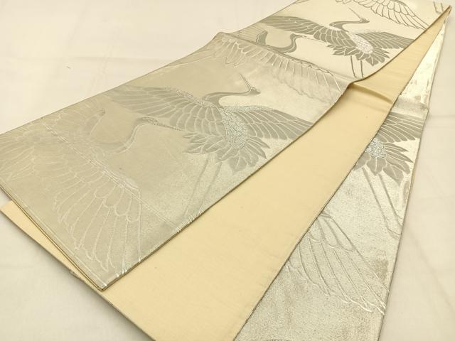 平和屋着物◎六通柄袋帯　飛鶴文　銀糸　正絹　逸品　BAAW0859hj