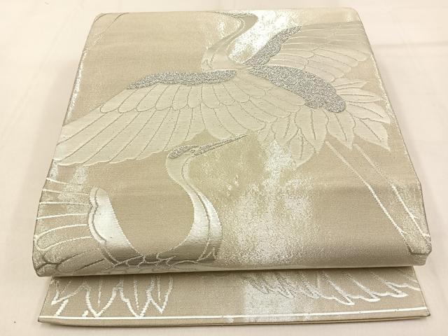 平和屋着物◎六通柄袋帯　飛鶴文　銀糸　正絹　逸品　BAAW0859hj
