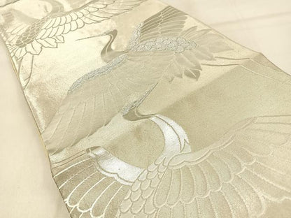 平和屋着物◎六通柄袋帯　飛鶴文　銀糸　正絹　逸品　BAAW0859hj