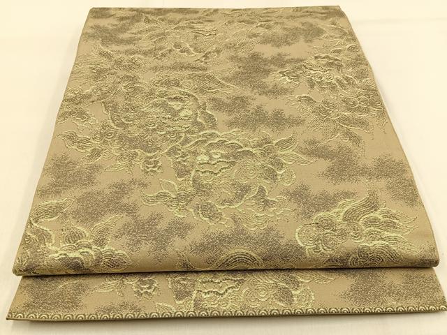 平和屋着物◎六通柄　本袋帯　唐獅子　金糸　正絹　逸品　BAAW0860hj