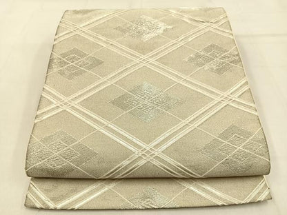 平和屋着物◎六通柄袋帯　菱文様　銀糸　正絹　逸品　BAAW0861hj
