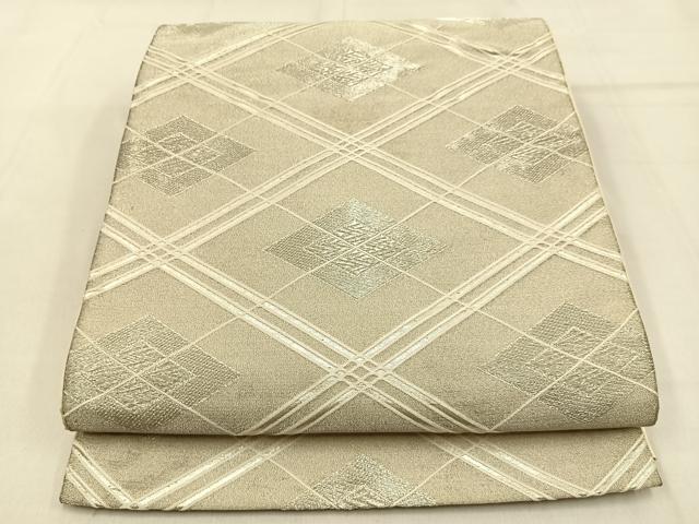 平和屋着物◎六通柄袋帯　菱文様　銀糸　正絹　逸品　BAAW0861hj