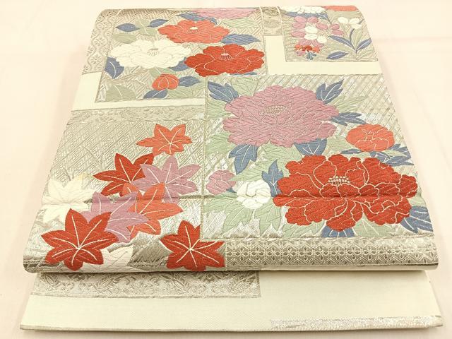 平和屋着物◎六通柄袋帯　唐織　はくば錦　色紙重ね花文　プラチナ箔　正絹　逸品　BAAW0862hj