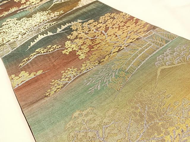 平和屋着物◎六通柄袋帯　風景文　金銀糸　正絹　逸品　BAAW0868hj