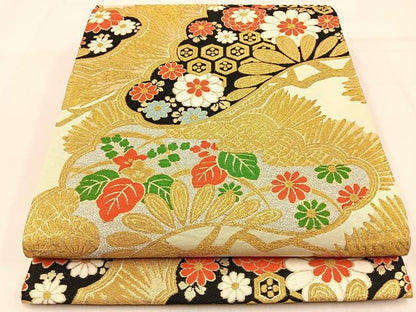 平和屋着物◎六通柄袋帯　唐織　松花文　金銀糸　正絹　逸品　BAAW0870hj