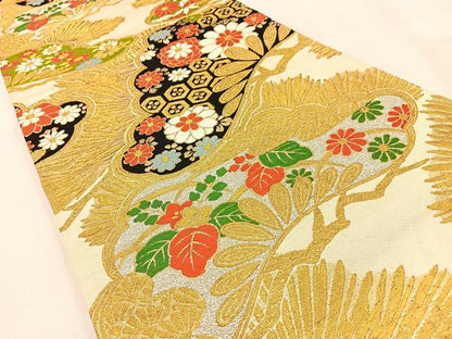 平和屋着物◎六通柄袋帯　唐織　松花文　金銀糸　正絹　逸品　BAAW0870hj