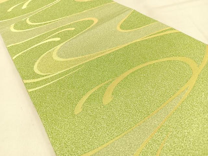 平和屋着物◎六通柄袋帯　流線文　金糸　正絹　逸品　BAAW0872hj