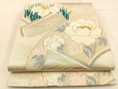 平和屋着物◎六通柄袋帯　唐織　絵巻花文　金銀糸　正絹　逸品　BAAW0881hj