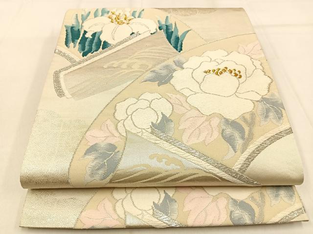 平和屋着物◎六通柄袋帯　唐織　絵巻花文　金銀糸　正絹　逸品　BAAW0881hj