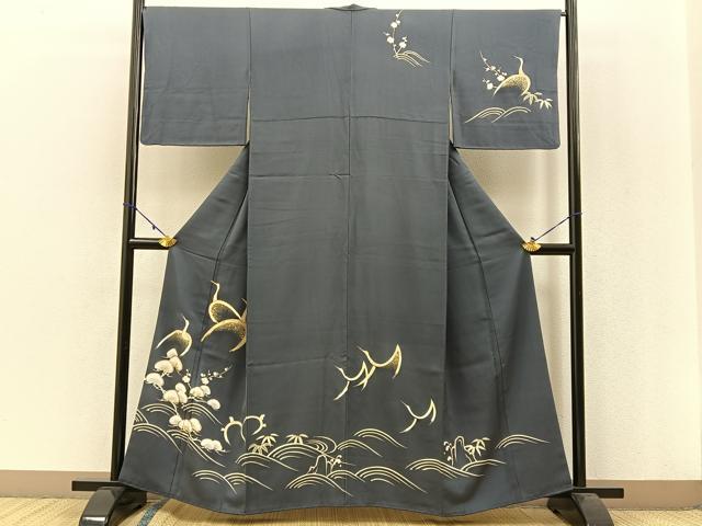 平和屋着物●訪問着　駒刺繍　鶴亀　松竹梅　金彩　鈴乃屋扱い　正絹　逸品　BAAW0886hj
