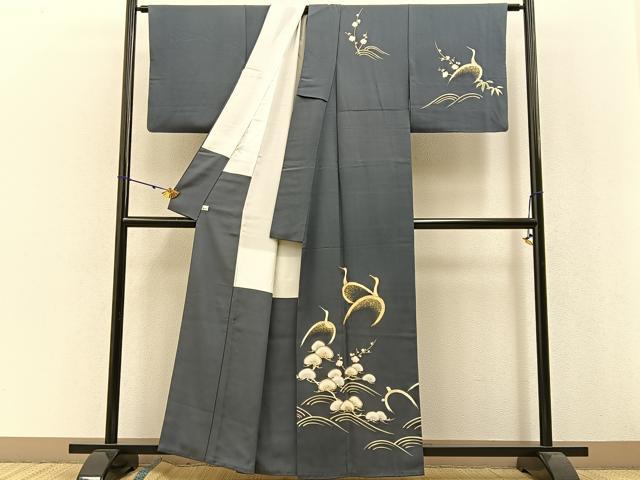 平和屋着物●訪問着　駒刺繍　鶴亀　松竹梅　金彩　鈴乃屋扱い　正絹　逸品　BAAW0886hj