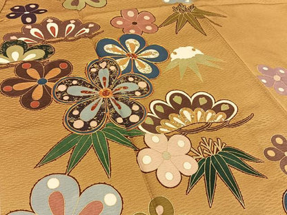 平和屋着物●訪問着　駒刺繍　松竹梅　暈し染め　黒緑色地　金銀彩　正絹　逸品　BAAW0889hj