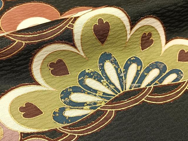 平和屋着物●訪問着　駒刺繍　松竹梅　暈し染め　黒緑色地　金銀彩　正絹　逸品　BAAW0889hj