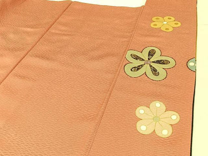 平和屋着物●訪問着　駒刺繍　松竹梅　暈し染め　黒緑色地　金銀彩　正絹　逸品　BAAW0889hj