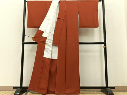 平和屋着物●上質な色無地　弁柄色　正絹　逸品　未使用　BAAW0890hj