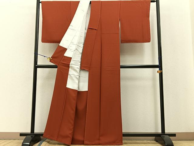 平和屋着物●上質な色無地　弁柄色　正絹　逸品　未使用　BAAW0890hj