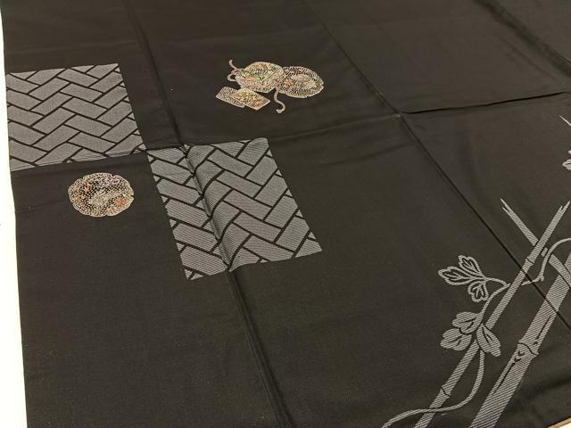 平和屋着物●訪問着　本場大島紬　刺繍　兎　雪輪蔦の葉文　正絹　逸品　BAAW0893hj