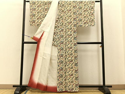 平和屋着物●本場琉球紅型　小紋　扇面花唐草文　正絹　逸品　未使用　BAAW0894hj