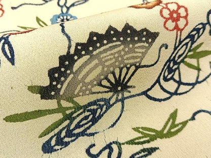 平和屋着物●本場琉球紅型　小紋　扇面花唐草文　正絹　逸品　未使用　BAAW0894hj