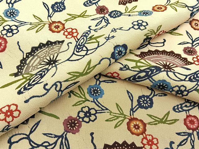平和屋着物●本場琉球紅型　小紋　扇面花唐草文　正絹　逸品　未使用　BAAW0894hj