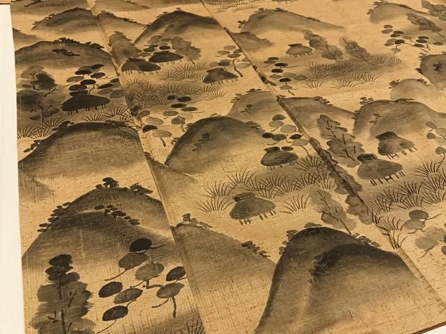 平和屋着物●訪問着　紬地　手描き　遠山風景文　正絹　逸品　未使用　BAAW0895hj