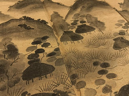 平和屋着物●訪問着　紬地　手描き　遠山風景文　正絹　逸品　未使用　BAAW0895hj